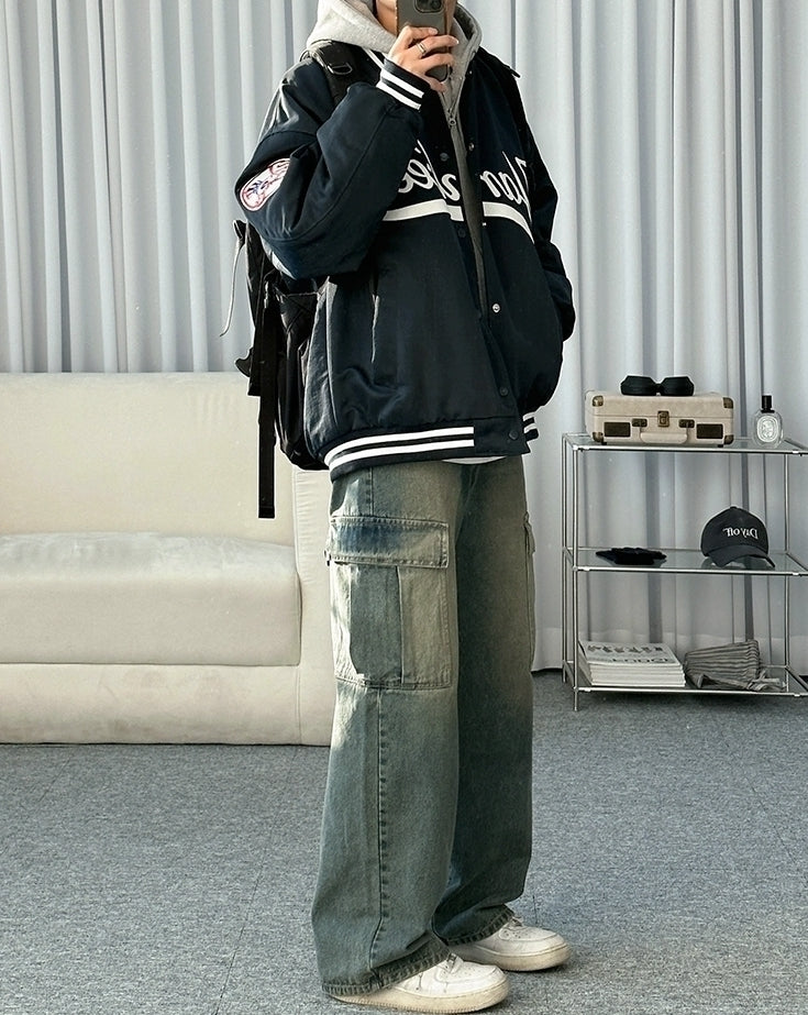 Vintage Loose Fit Wide Leg Denim Work Pants