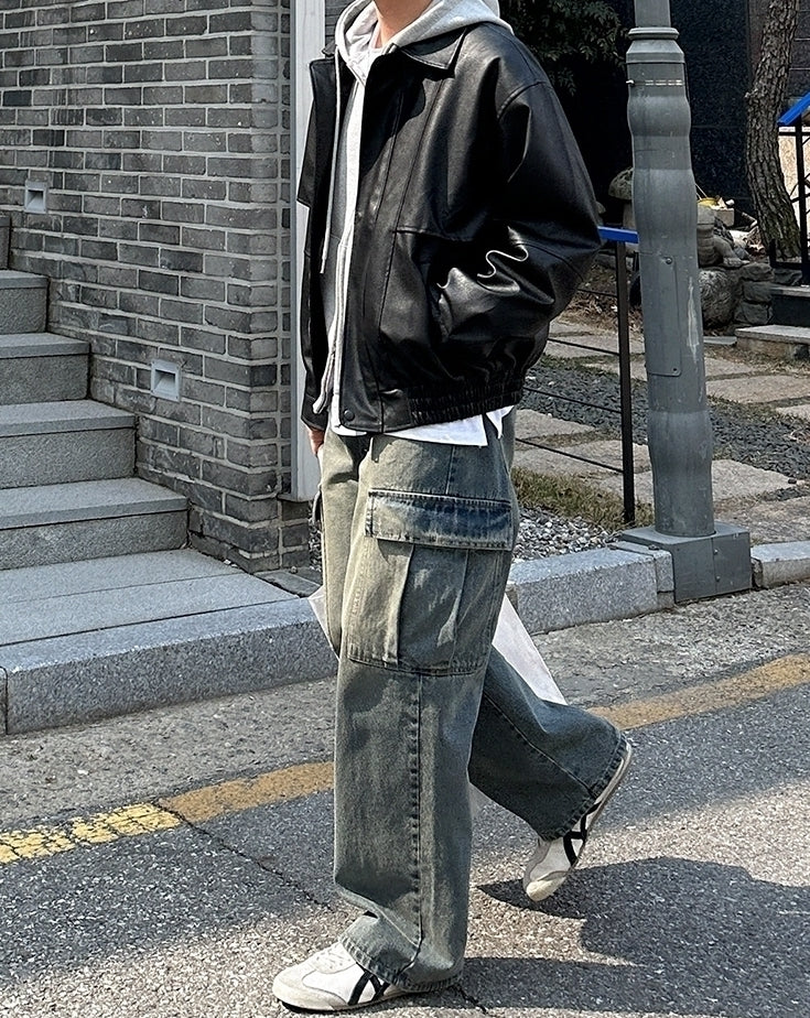 Vintage Loose Fit Wide Leg Denim Work Pants