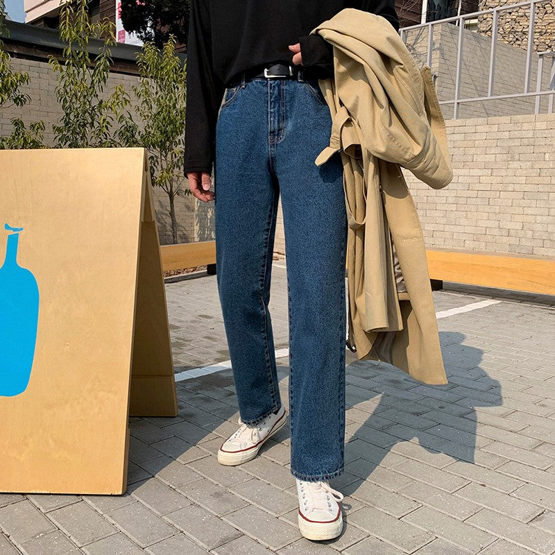 Vintage Loose Straight Blue Denim Workwear Pants