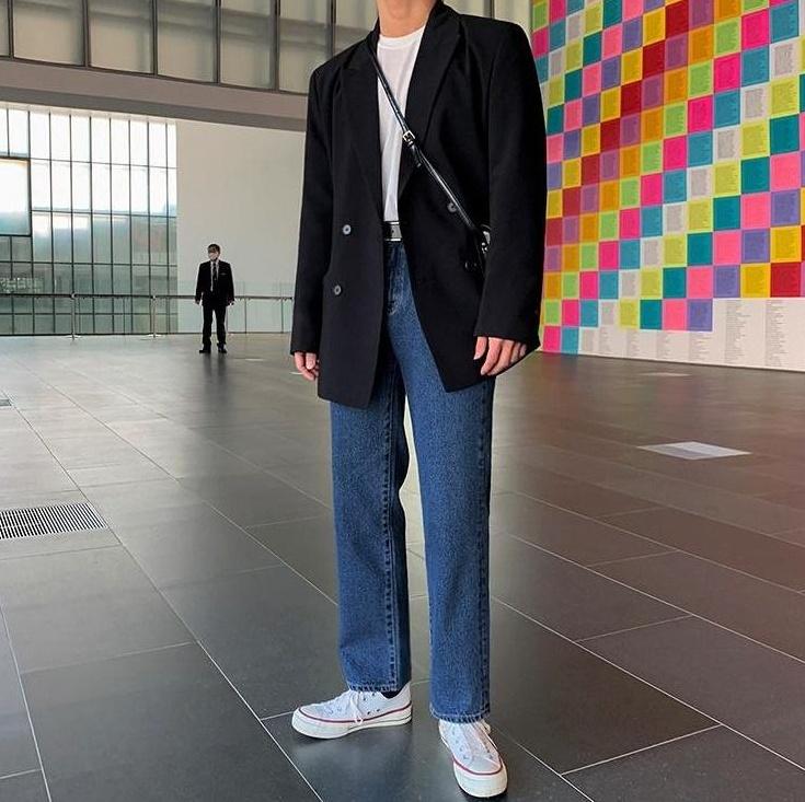 Vintage Loose Straight Blue Denim Workwear Pants