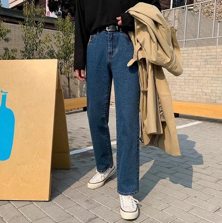 Vintage Loose Straight Blue Denim Workwear Pants