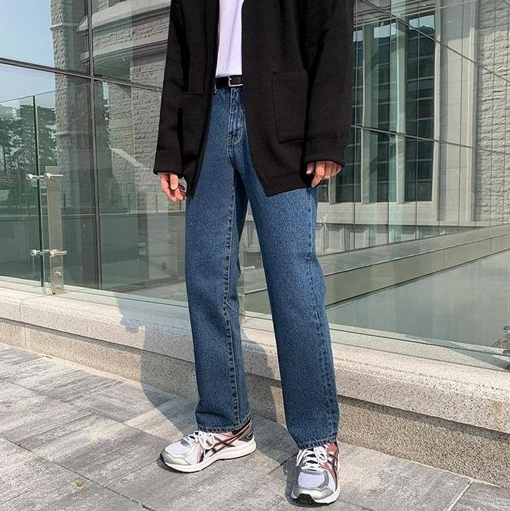 Vintage Loose Straight Blue Denim Workwear Pants