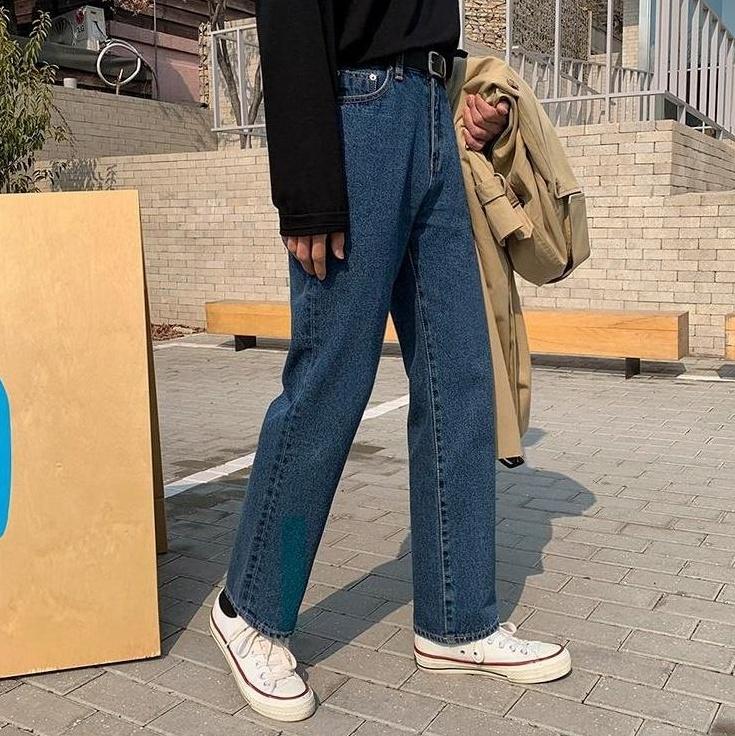 Vintage Loose Straight Blue Denim Workwear Pants