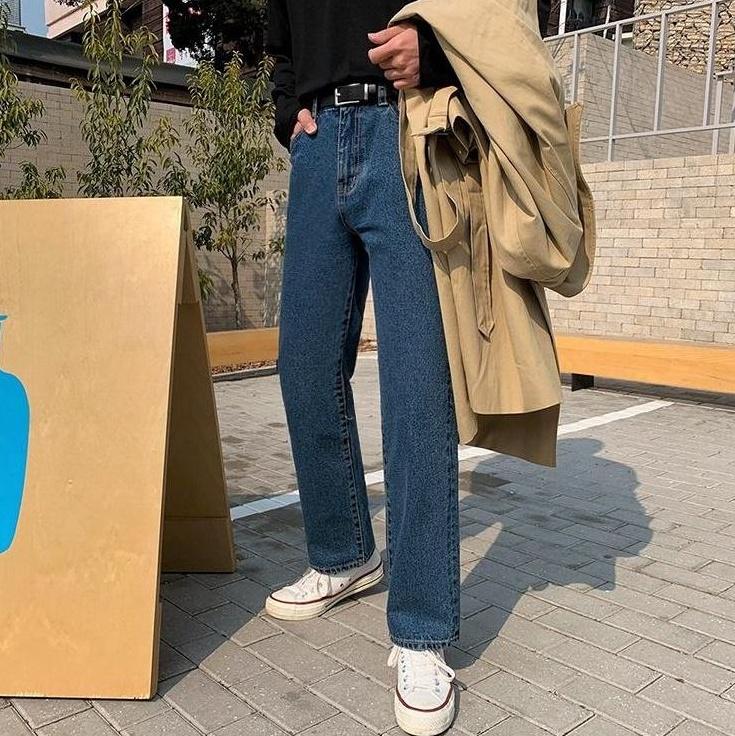 Vintage Loose Straight Blue Denim Workwear Pants