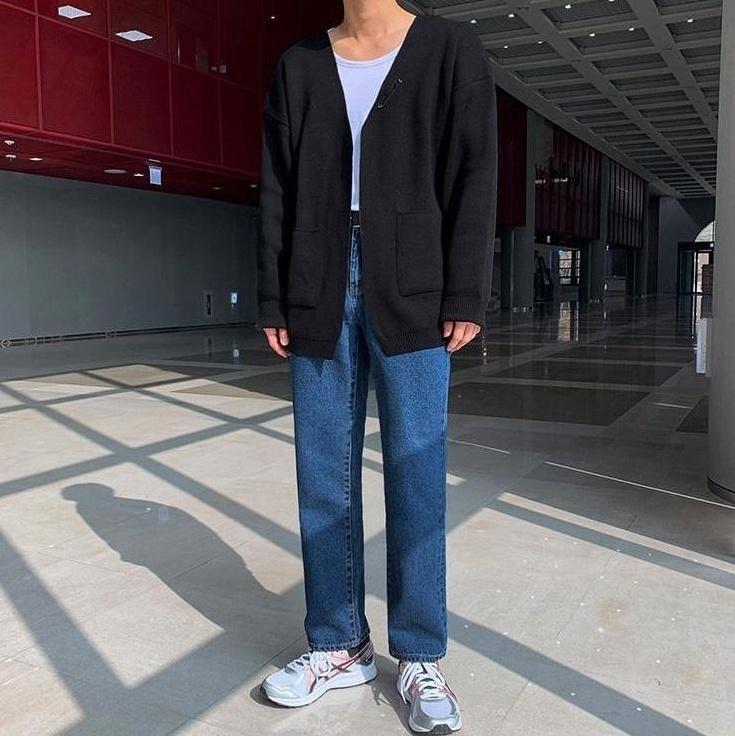 Vintage Loose Straight Blue Denim Workwear Pants