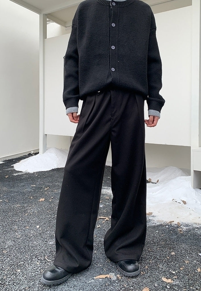 Vintage Metal Button Belted Relaxed Wide Leg Trousers