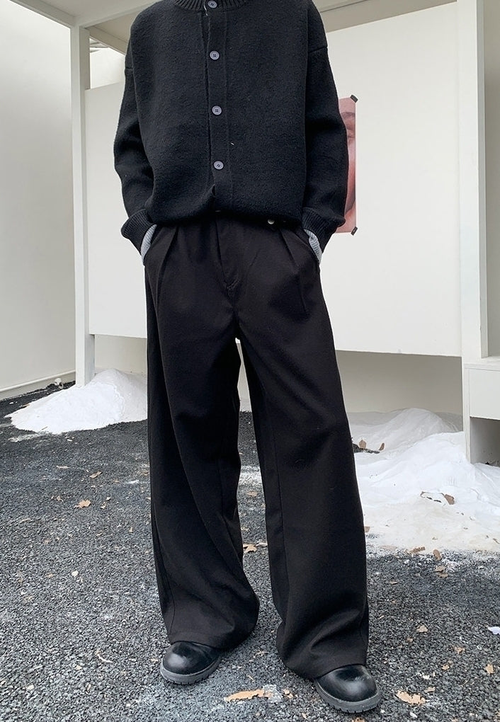 Vintage Metal Button Belted Relaxed Wide Leg Trousers