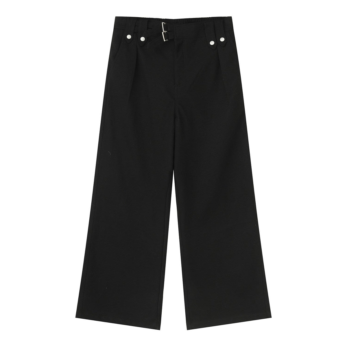 Vintage Metal Button Belted Relaxed Wide Leg Trousers