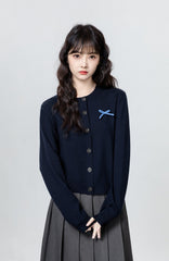 Vintage Navy Knitted Cardigan Sweater