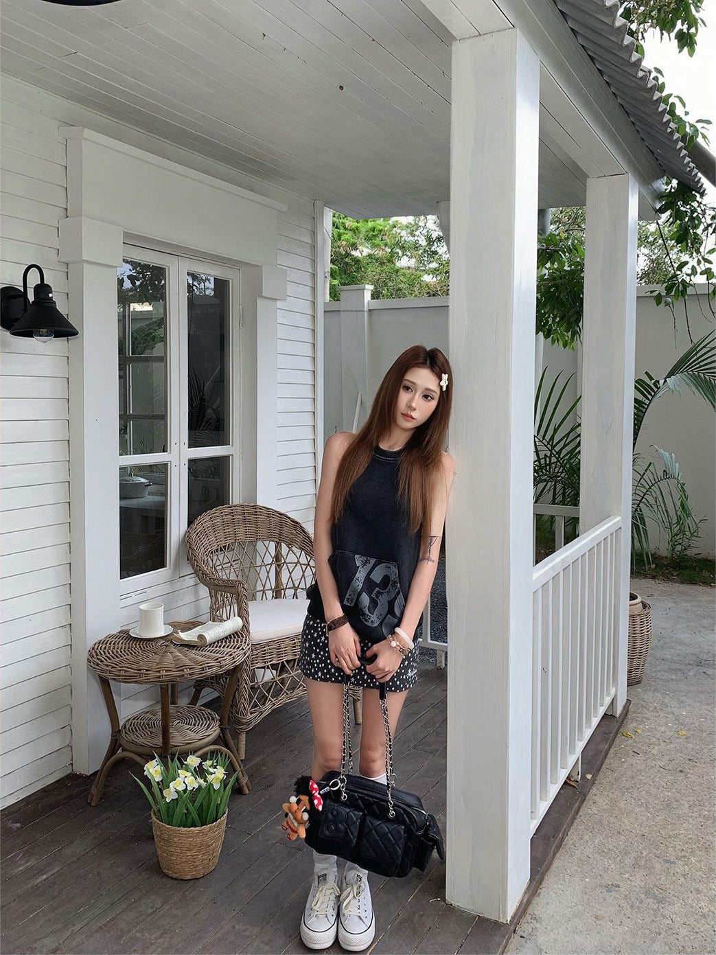 Vintage Number Print Halter Tank Top