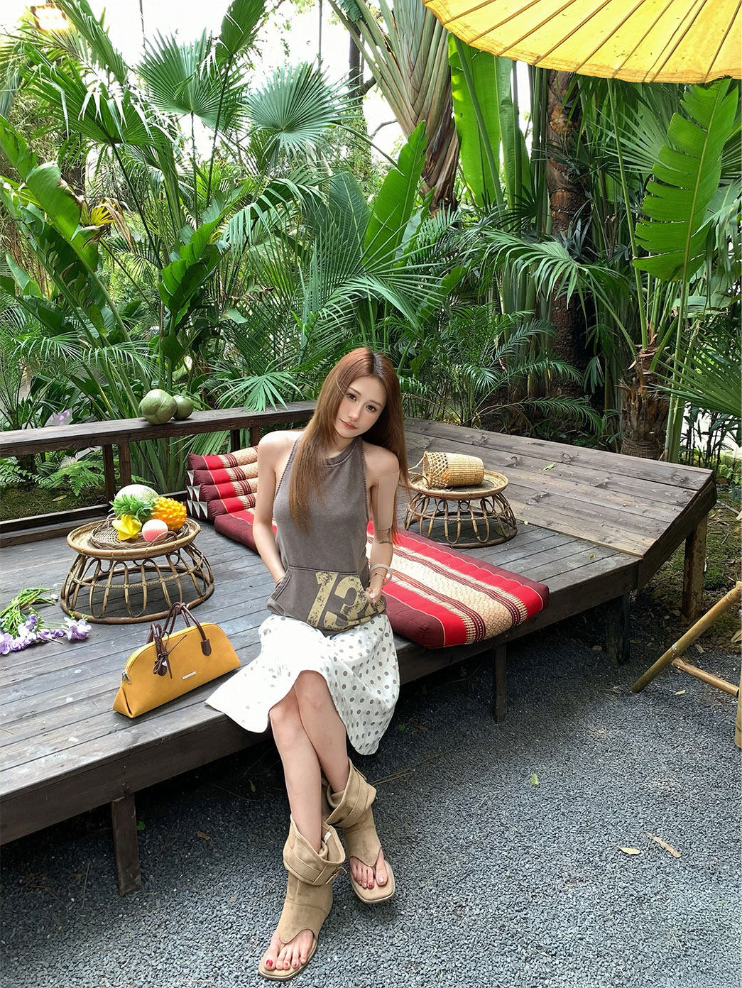 Vintage Number Print Halter Tank Top