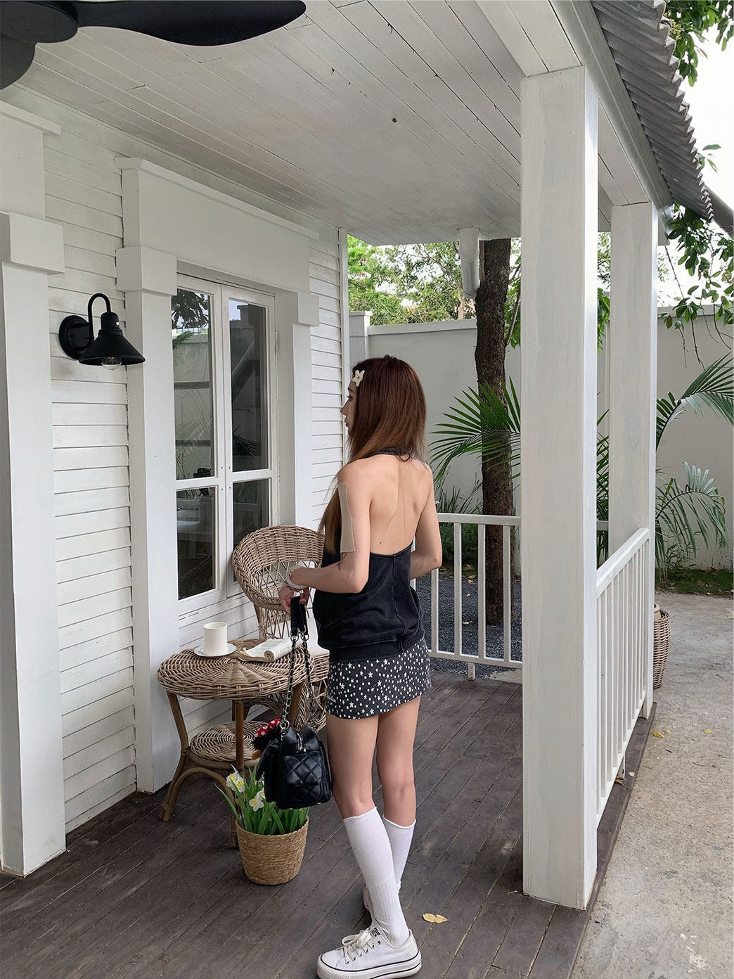 Vintage Number Print Halter Tank Top