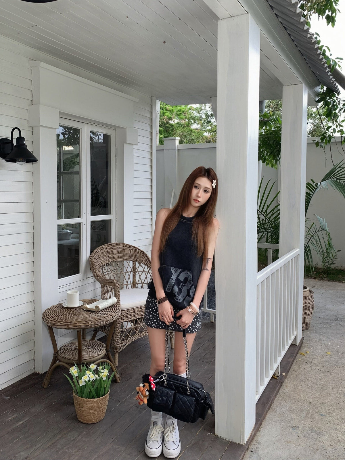 Vintage Number Print Halter Tank Top