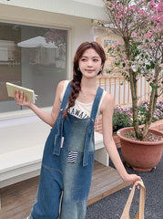 Vintage Patchwork Straight Leg Denim Overalls