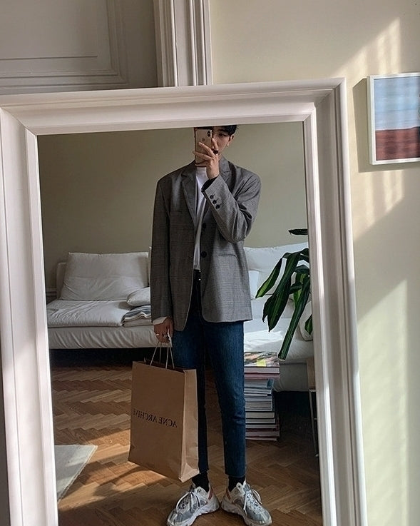 Vintage Plaid Casual Blazer Jacket