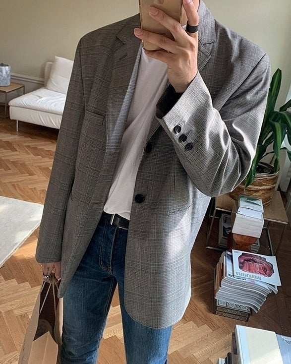 Vintage Plaid Casual Blazer Jacket