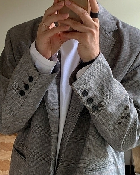 Vintage Plaid Casual Blazer Jacket
