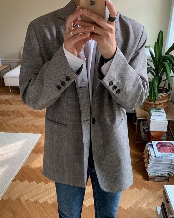 Vintage Plaid Casual Blazer Jacket