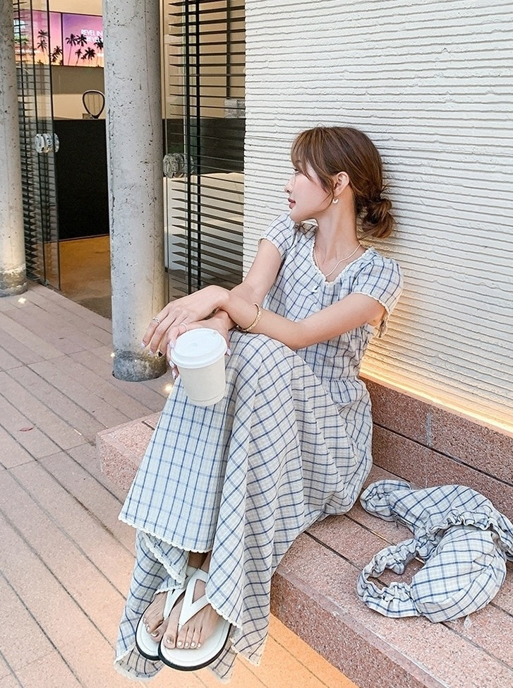 Vintage Plaid Casual Waist Dress Summer Style