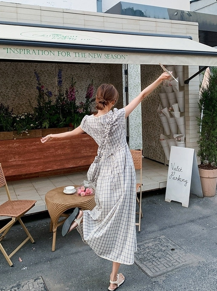 Vintage Plaid Casual Waist Dress Summer Style