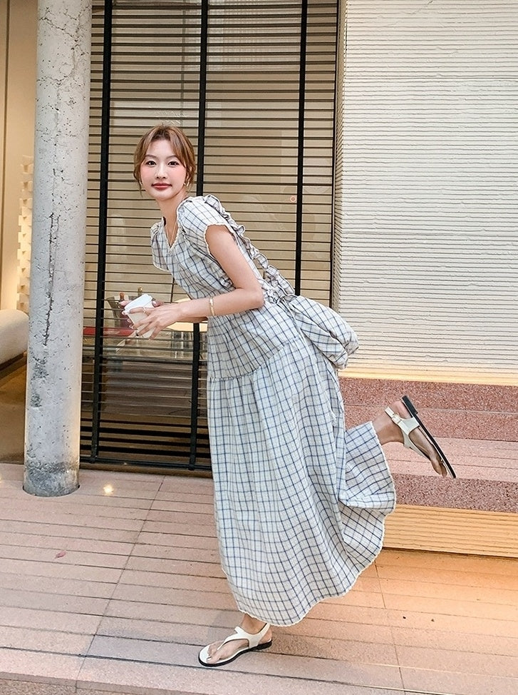 Vintage Plaid Casual Waist Dress Summer Style