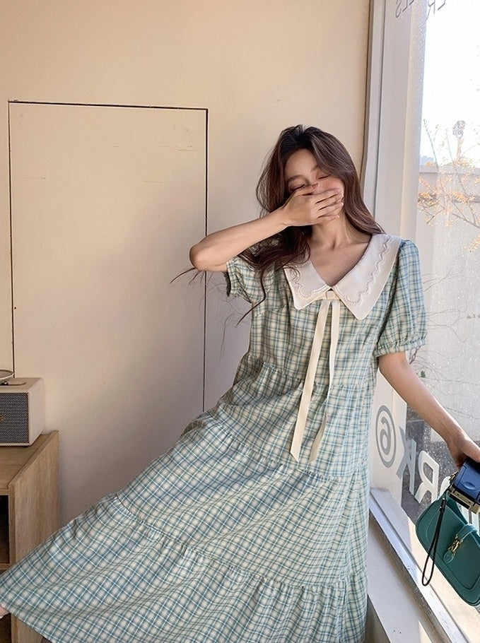 Vintage Plaid Doll Collar Dress Summer Collection