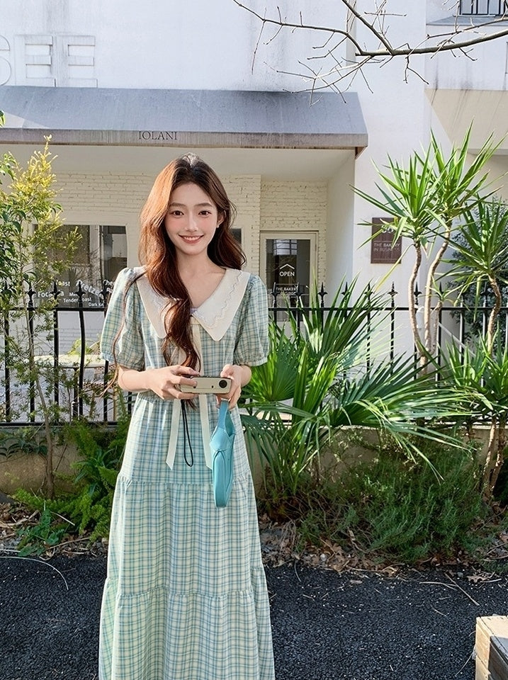 Vintage Plaid Doll Collar Dress Summer Collection