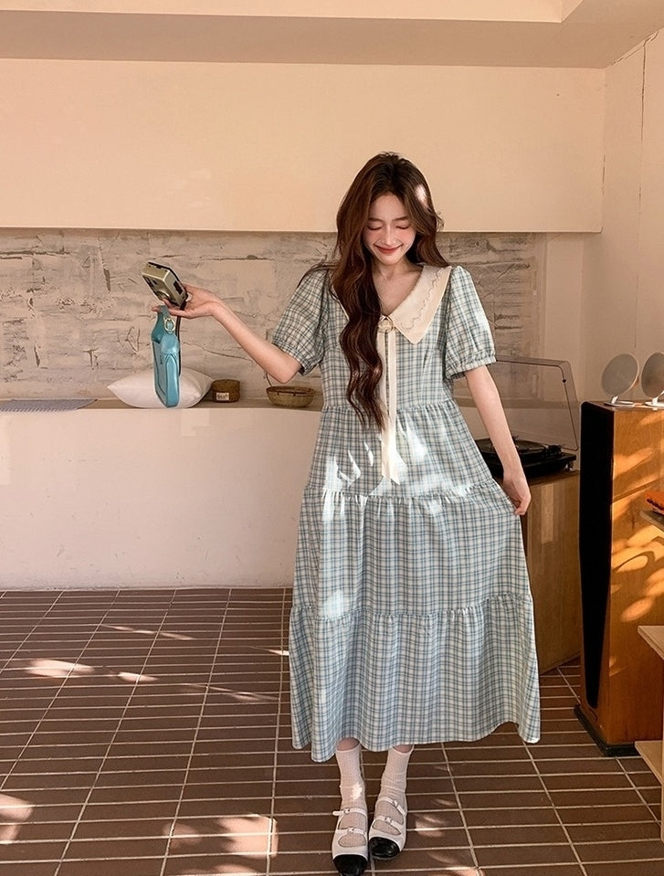 Vintage Plaid Doll Collar Dress Summer Collection