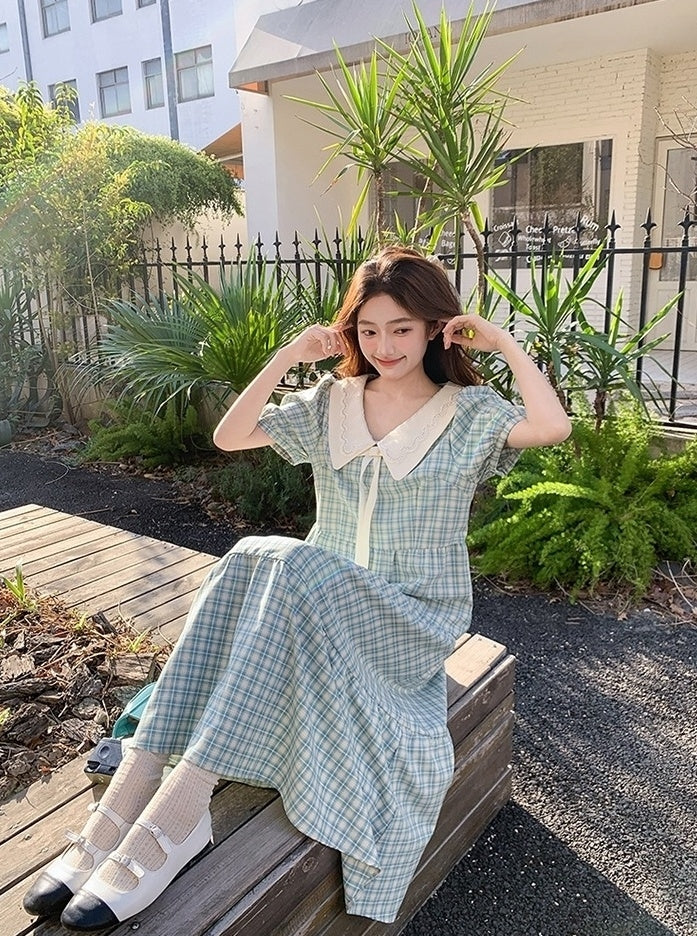 Vintage Plaid Doll Collar Dress Summer Collection