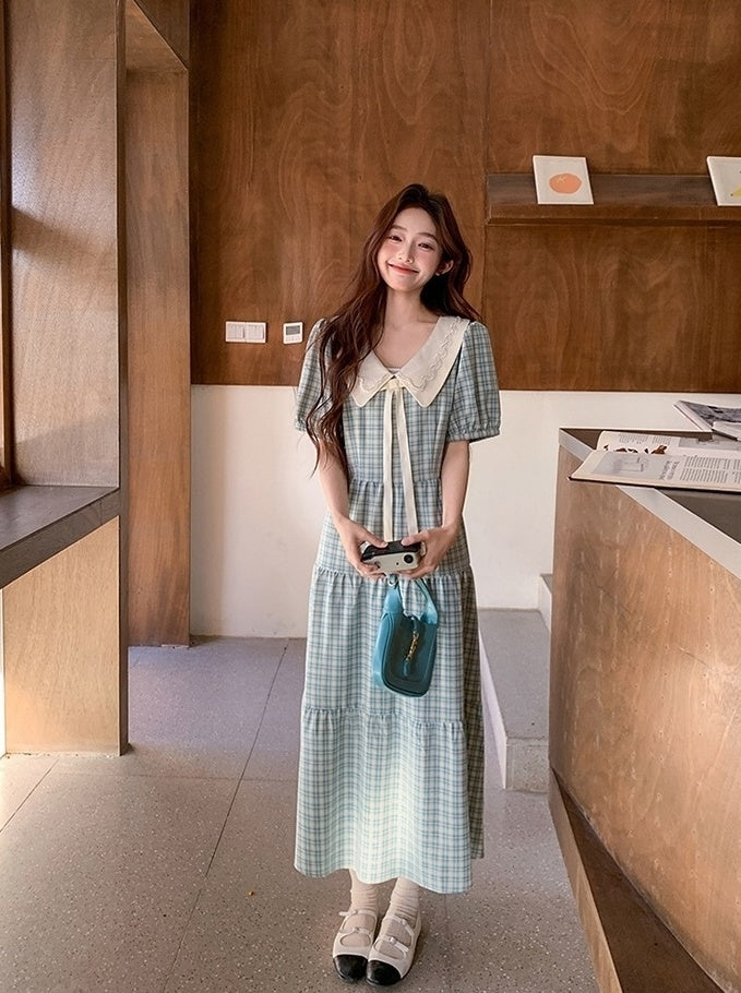 Vintage Plaid Doll Collar Dress Summer Collection