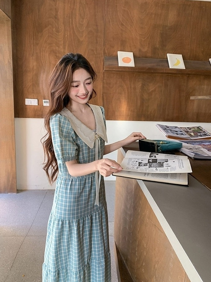 Vintage Plaid Doll Collar Dress Summer Collection