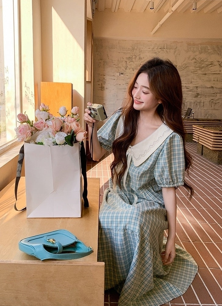 Vintage Plaid Doll Collar Dress Summer Collection