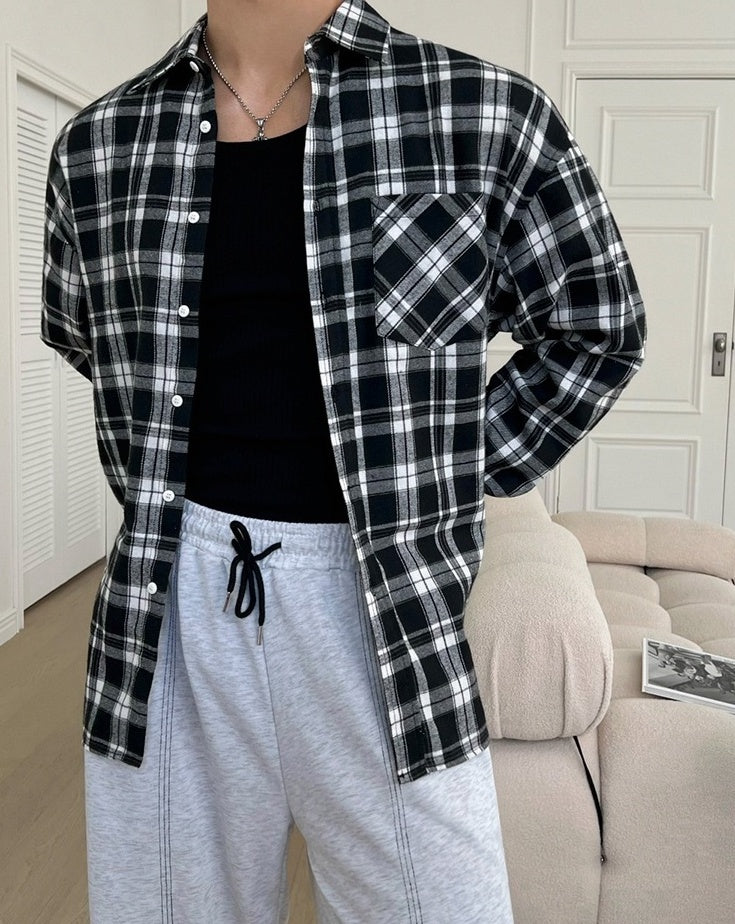 Vintage Plaid Long Sleeve Casual Shirt Jacket