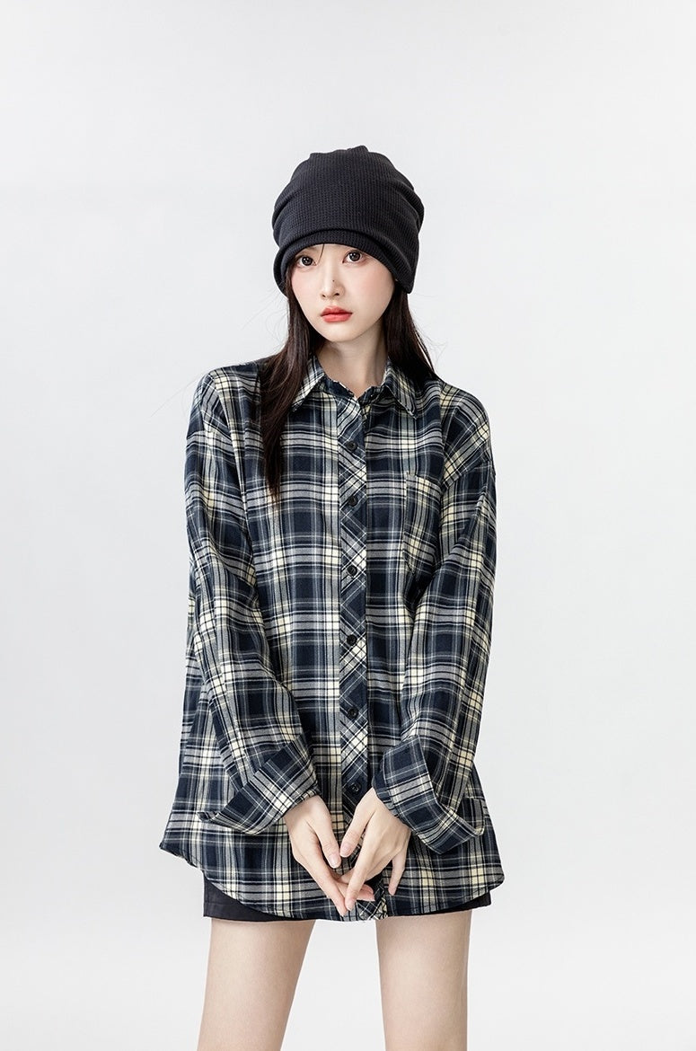 Vintage Plaid Long Sleeve Shirt Jacket