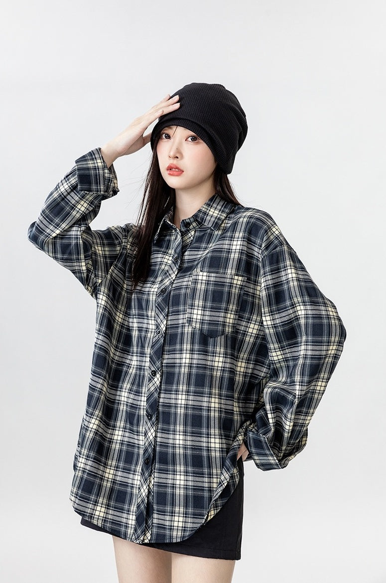 Vintage Plaid Long Sleeve Shirt Jacket