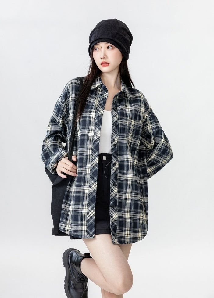 Vintage Plaid Long Sleeve Shirt Jacket