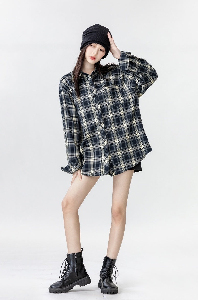 Vintage Plaid Long Sleeve Shirt Jacket