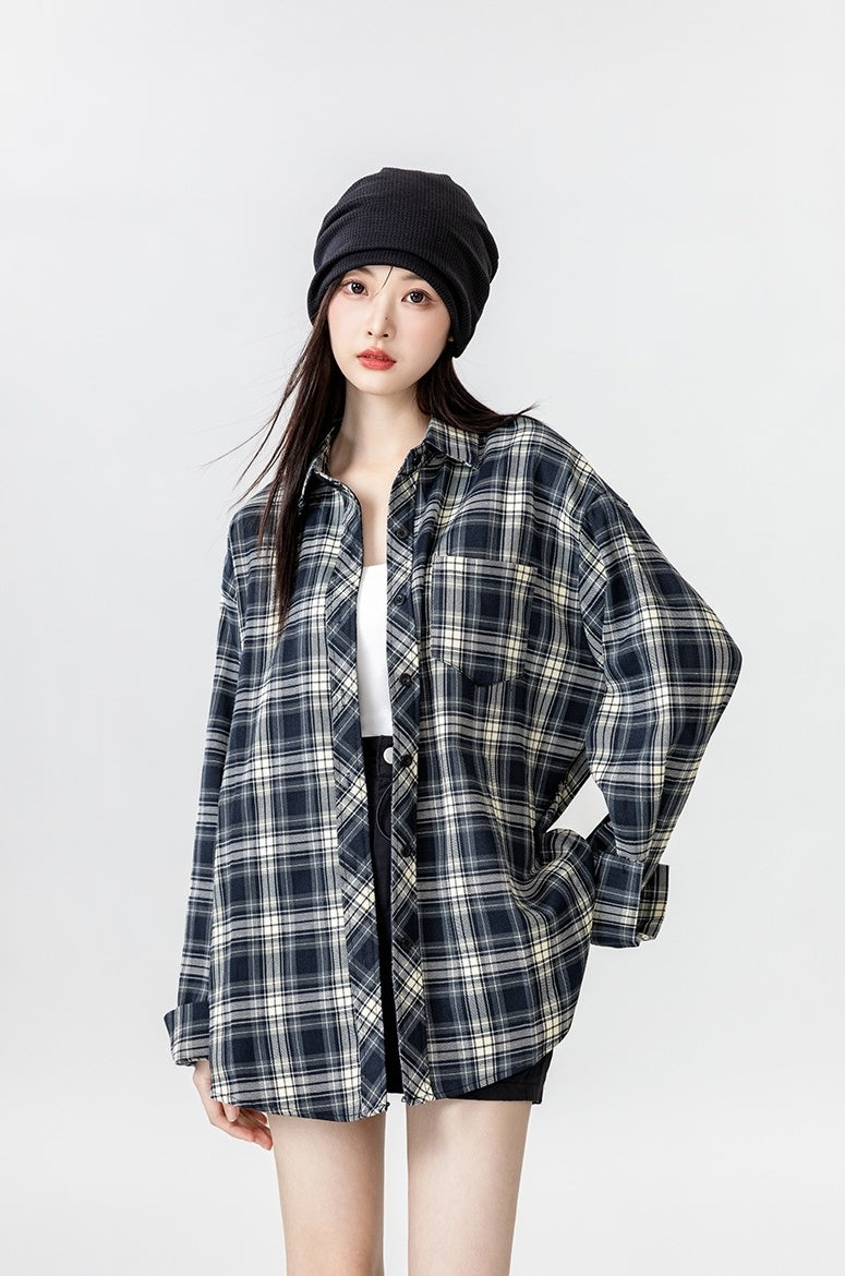 Vintage Plaid Long Sleeve Shirt Jacket