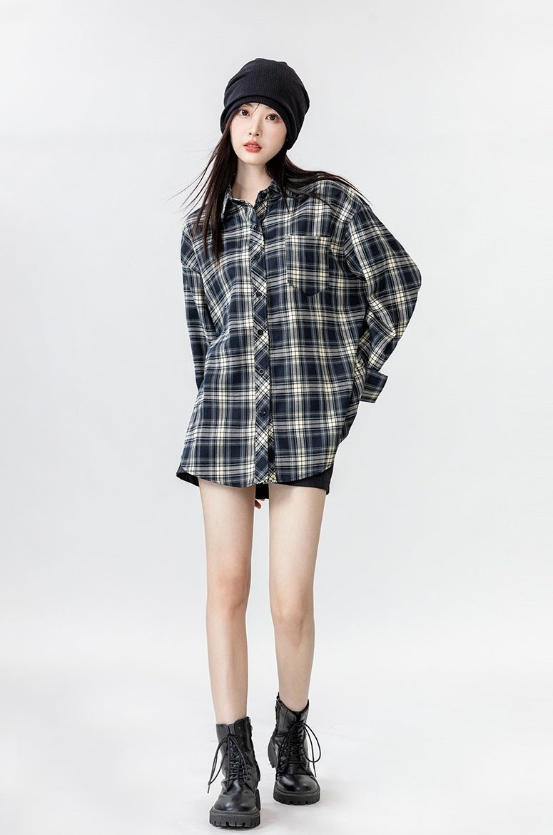 Vintage Plaid Long Sleeve Shirt Jacket