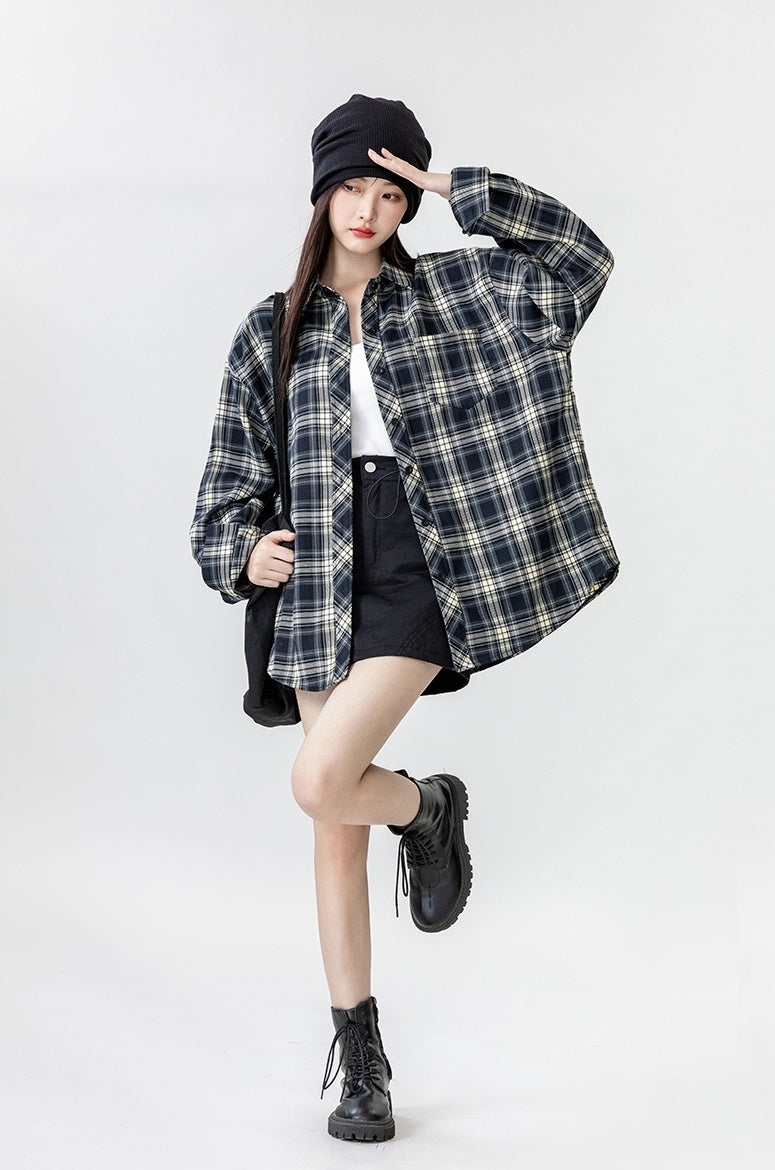 Vintage Plaid Long Sleeve Shirt Jacket