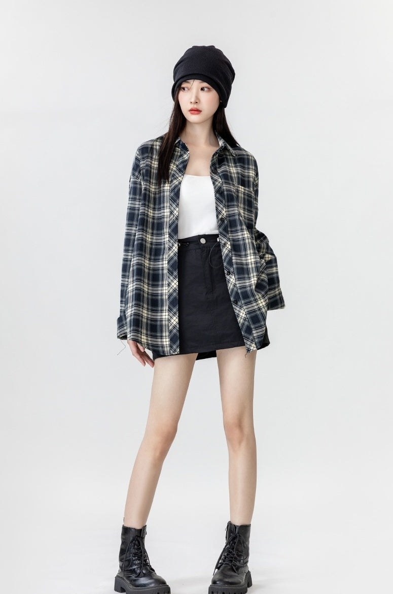 Vintage Plaid Long Sleeve Shirt Jacket