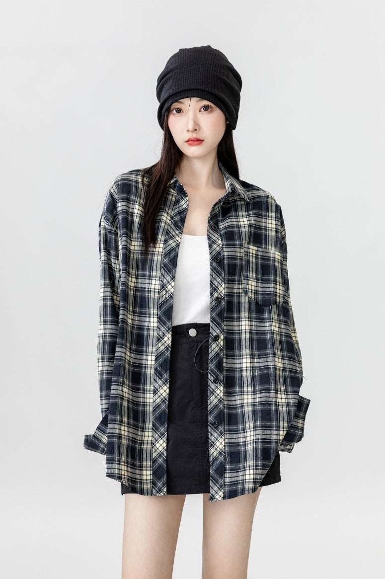 Vintage Plaid Long Sleeve Shirt Jacket