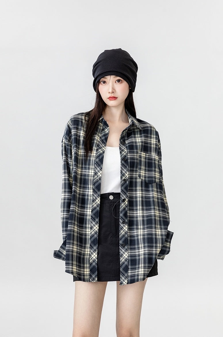Vintage Plaid Long Sleeve Shirt Jacket