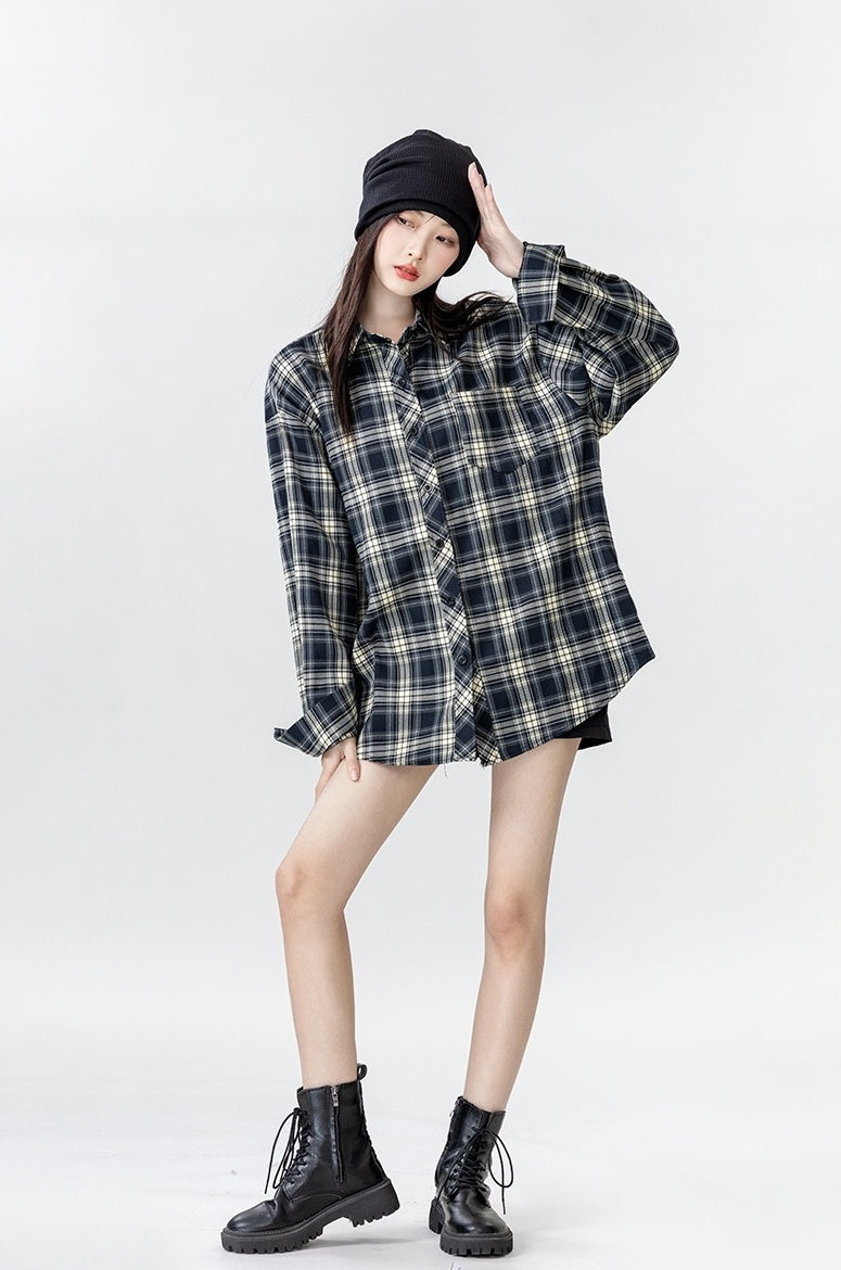 Vintage Plaid Long Sleeve Shirt Jacket