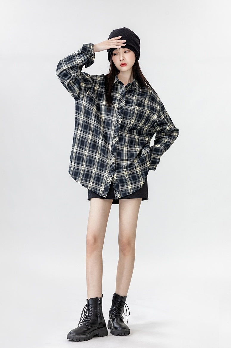 Vintage Plaid Long Sleeve Shirt Jacket
