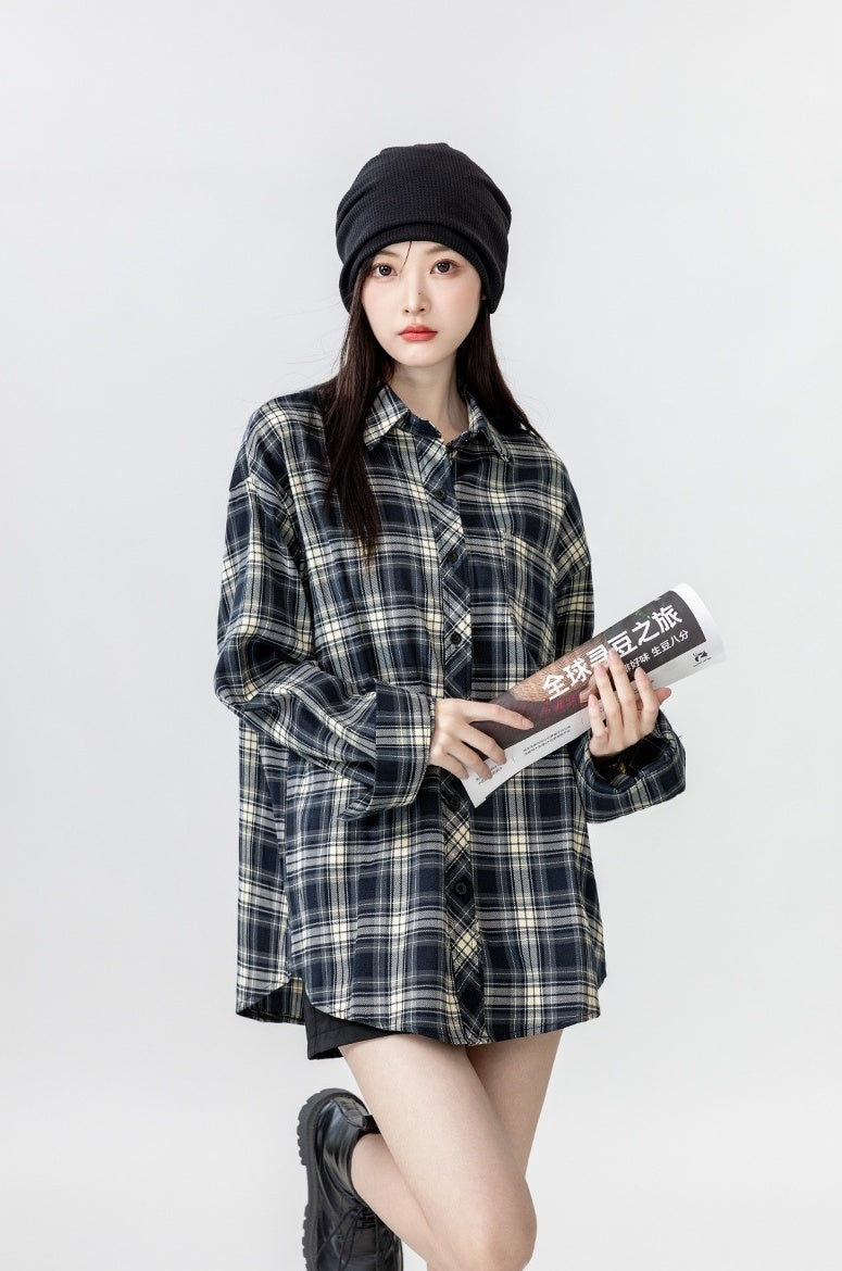 Vintage Plaid Long Sleeve Shirt Jacket