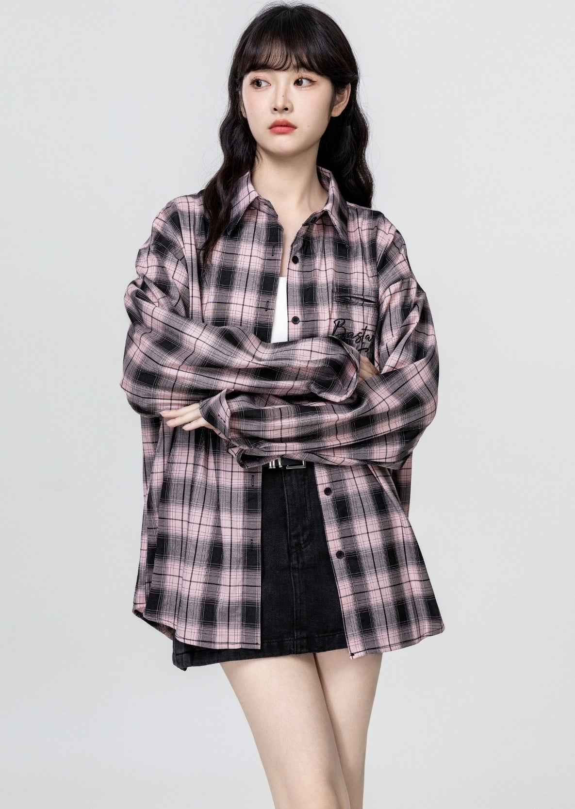 Vintage Plaid Loose Fit Long Sleeve Shirt Jacket