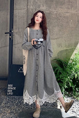 Vintage Plaid Patchwork Casual Shirt Dress