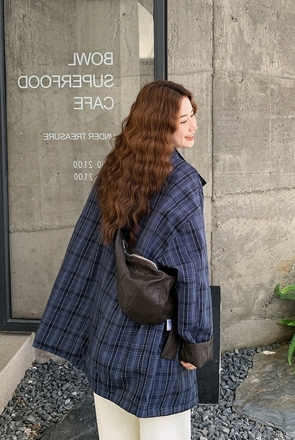 Vintage Plaid Patchwork Pu Leather Reversible Jacket