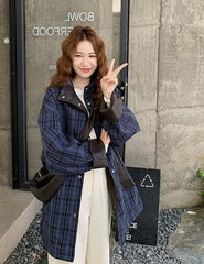 Vintage Plaid Patchwork Pu Leather Reversible Jacket